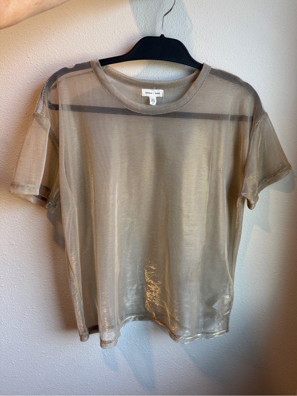 silence + noise Sheer Metallic Tee in Gold